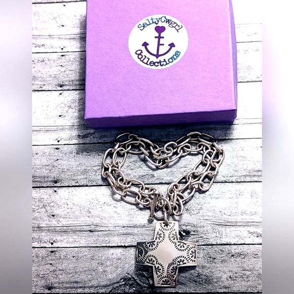 Vintage Retired Silpada Sterling "Virtuosity" Stamped Cross Necklace - Picture 6 of 8